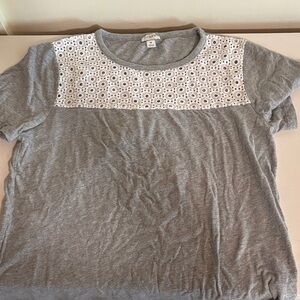 J Crew Gray Tee with White Lace Detail
